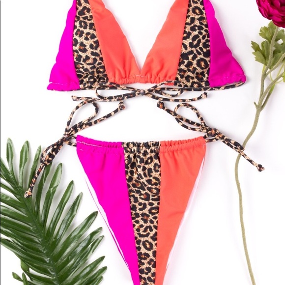 NEW‼️PINK LEOPARD ORANGE PADDED- bikini - Picture 5 of 6